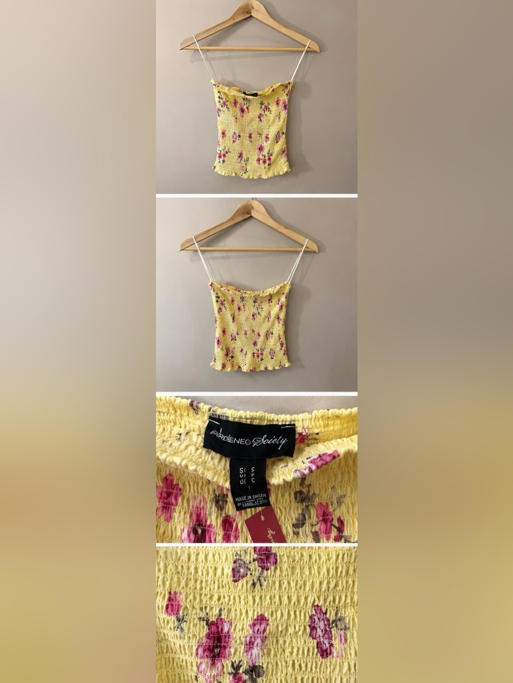 Ardene Society Smocked Floral Cami Tank Top Yellow Pink Y2K Women’s Small - Picture 2 of 6